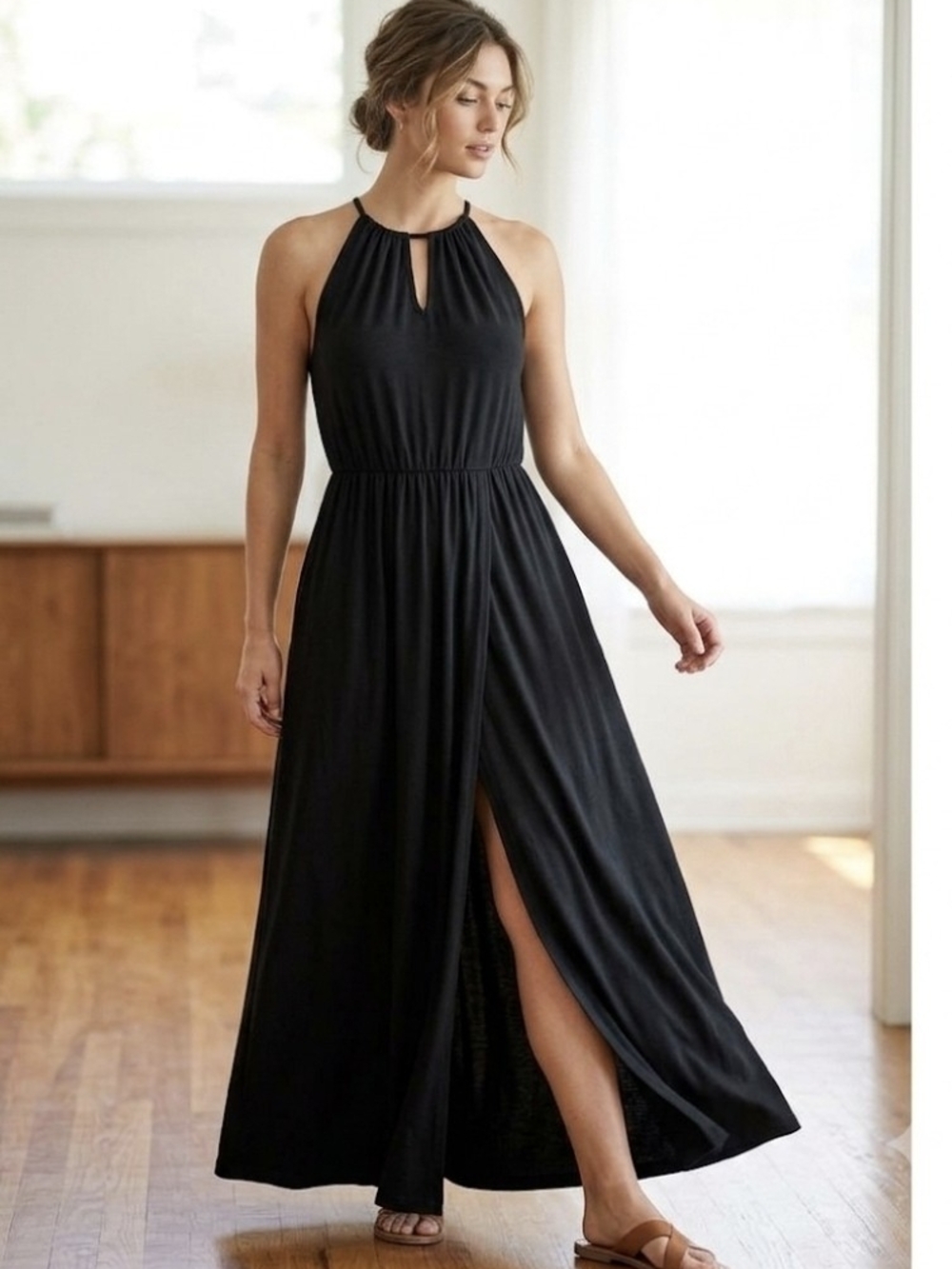 Black Maxi Dress with Front Slit